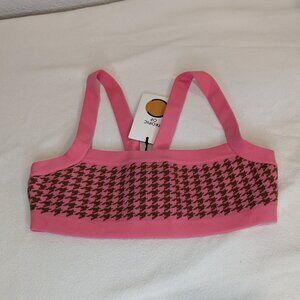 Tropic of C Houndstooth Print Crop Top - Pink (Size XS)